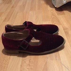 Velvet T strap flats