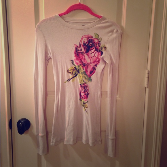 Roxy ribbed long sleeve rose shirt L NWOT