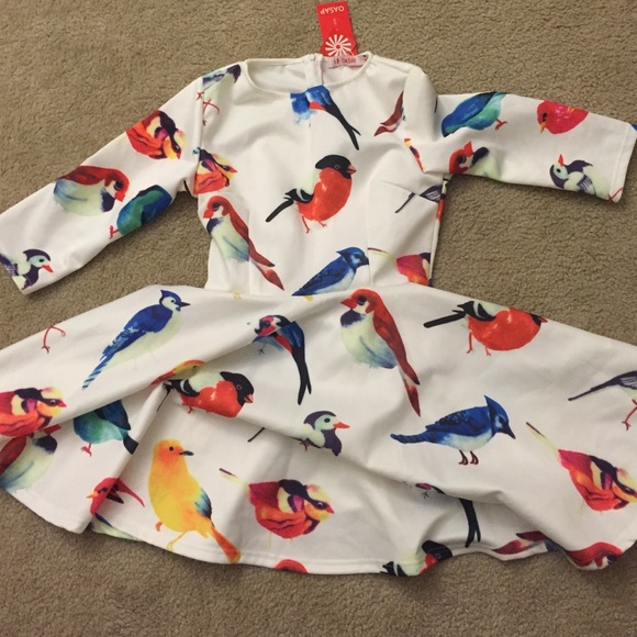 Dress with colorful birds