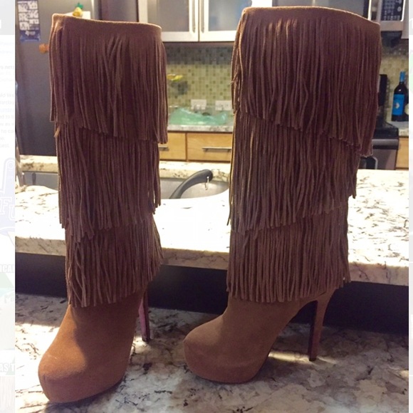 Mojo Moxy Fringe Suede Burlesque Boots in Camel