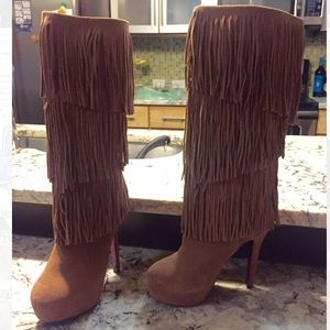 Mojo Moxy Fringe Suede Burlesque Boots in Camel