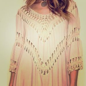 Beige Crochet Tunic Dress