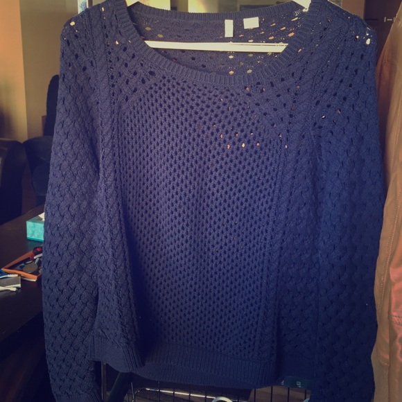 Anthropologie Sweaters - Anthropologie Navy Blue Knit Crewneck Sweater Lrg