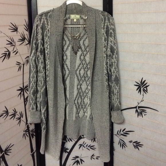 Grey Aztec Print Open Cardigan