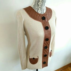 New NIC + ZOE Quilted CrewNeck Cardigan Beige