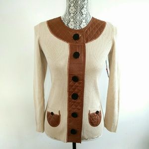 New NIC + ZOE Quilted CrewNeck Cardigan Beige