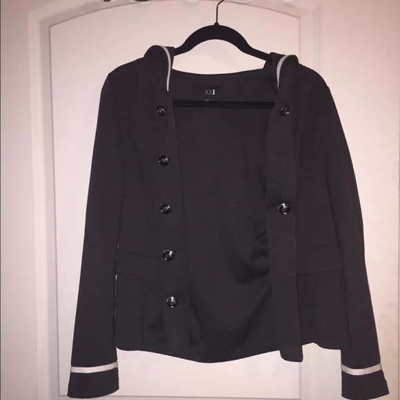Forever 21 Grey Sailor Jacket w/ white trim