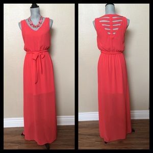 Salmon Sheer Maxi Dress