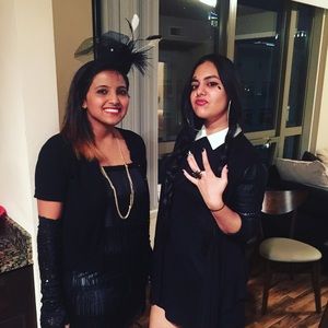 Flapper ensemble (the hat, gloves, and dress)