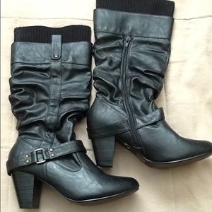 Black Boots with 2 1/2" Heel and fabric Top