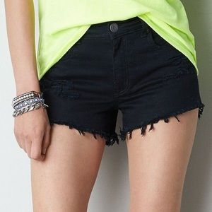 High waisted black ripped shorts
