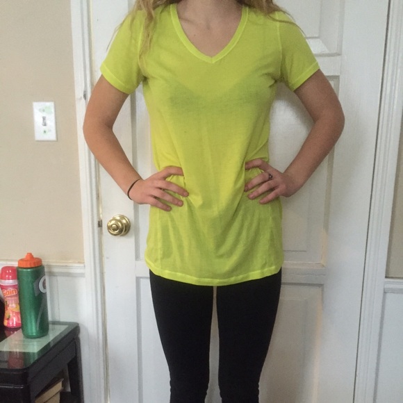 Bright yellow lulu lemon running shirt