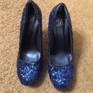Blue sequin pumps