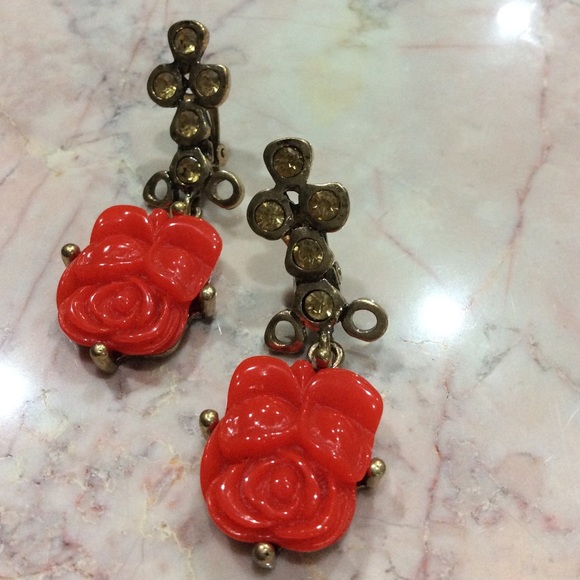 red rosette earrings