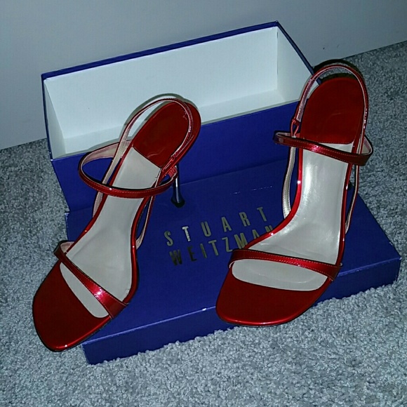Stuart Weitzman candy apple red strappy heels