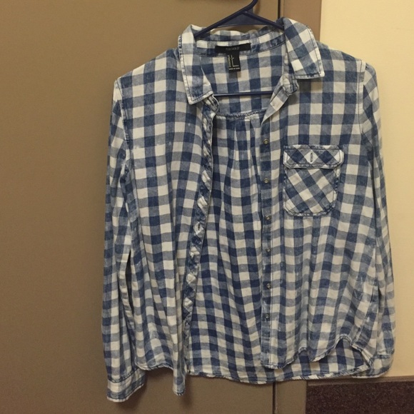 Blue and white plaid shirt