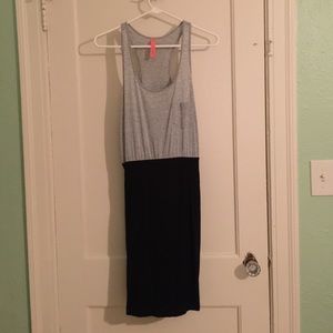 Gray and black cocktail dress.