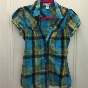 Plaid button down top
