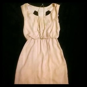 Open back mini dress peach satin like