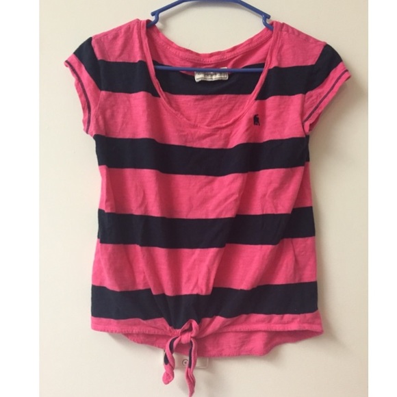 Pink and navy striped Abercrombie easy fit top - Picture 1 of 2