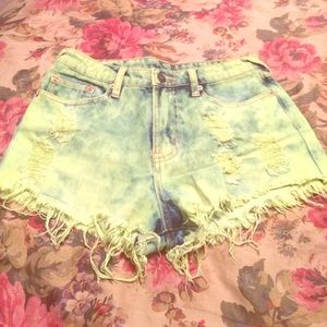 Denim neon green cheeky ripped shorts! 💚💚💚