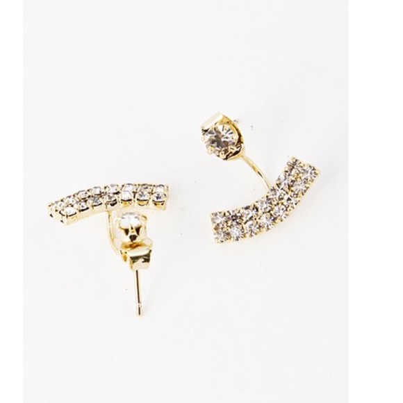 Double Curved Rhinestone Earrings - Picture 2 of 3