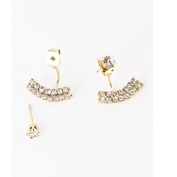 Double Curved Rhinestone Earrings - Picture 3 of 3