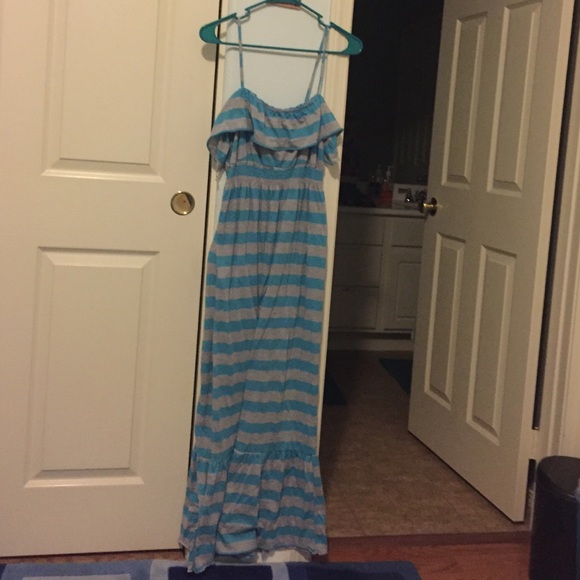 Blue and grey striped maxi