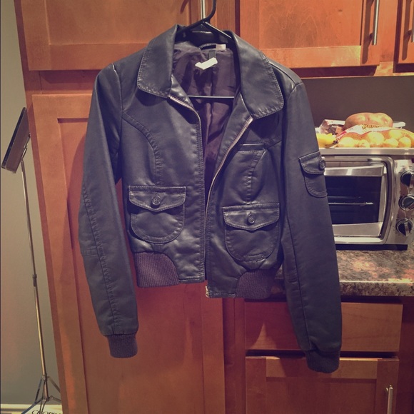 Greyish bluish faux leather jacket
