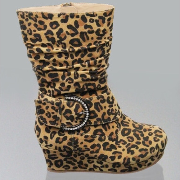 Kids rhinestone buckle leopard wedge boots - Picture 2 of 2