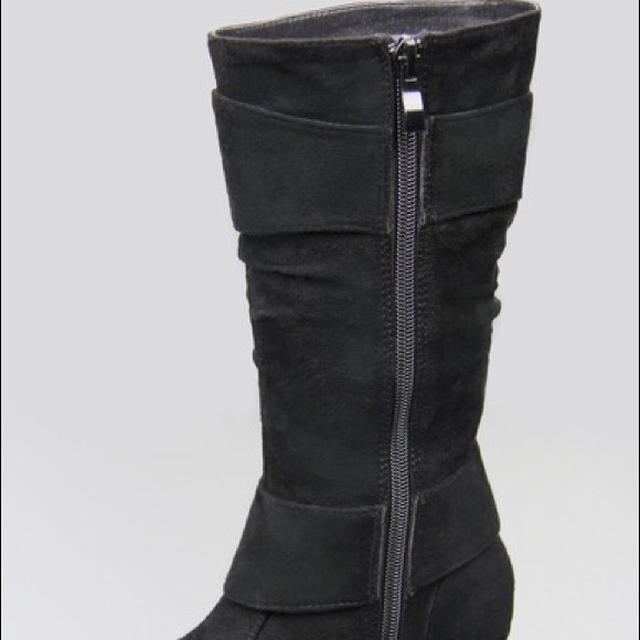 Kids tall rhinestone buckle wedge heel boots - Picture 2 of 4