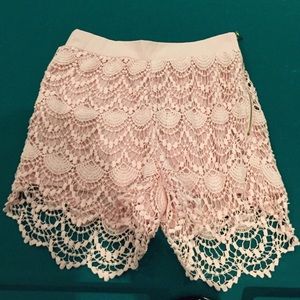 Pink Lacy Zip-Up Shorts