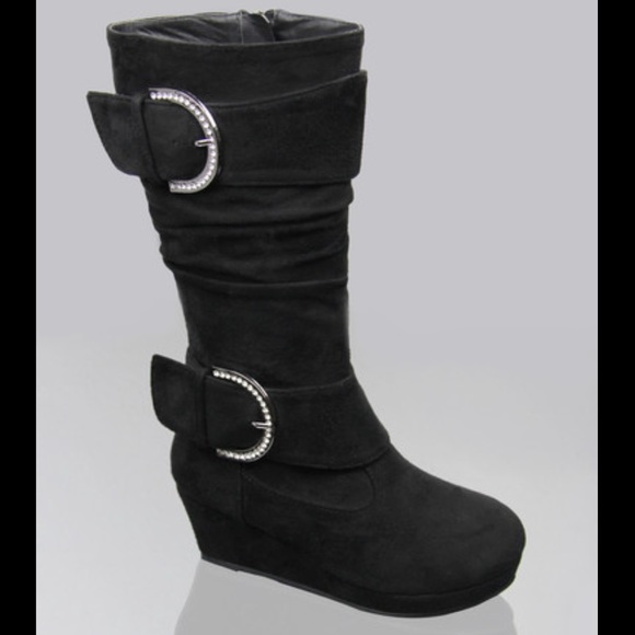 Kids rhinestone buckle zipper wedge boots - Picture 1 of 3