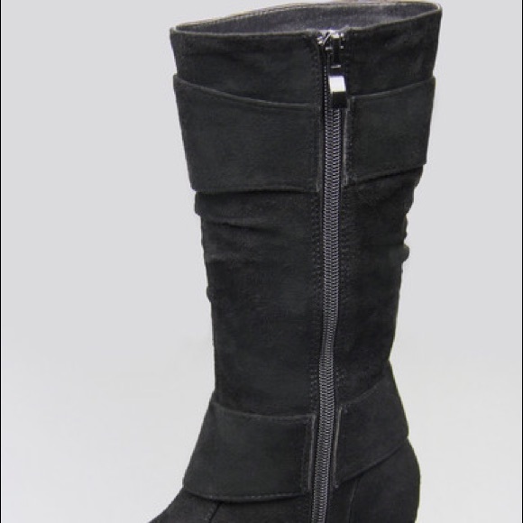 Kids rhinestone buckle zipper wedge boots - Picture 2 of 3