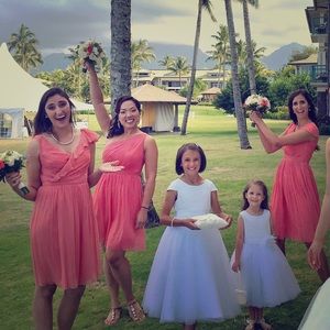 J Crew one-shoulder bridesmaid dress in Coral