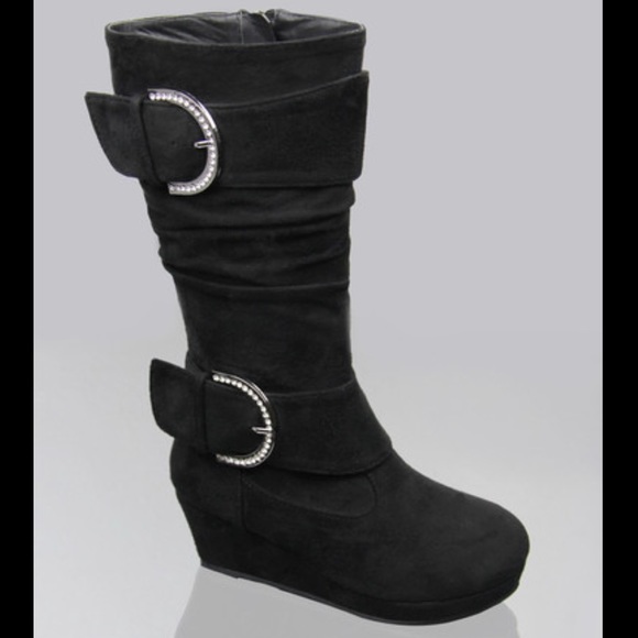 Kids rhinestone buckle zipper wedge boots - Picture 1 of 3