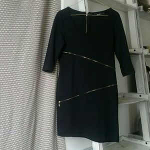 Kensie black mini dress with gold zippers