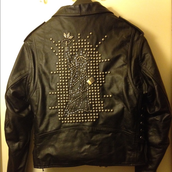 VINTAGE LEATHER MOTO JACKET w/ NYC LIBERTY RIVETS - Picture 1 of 4