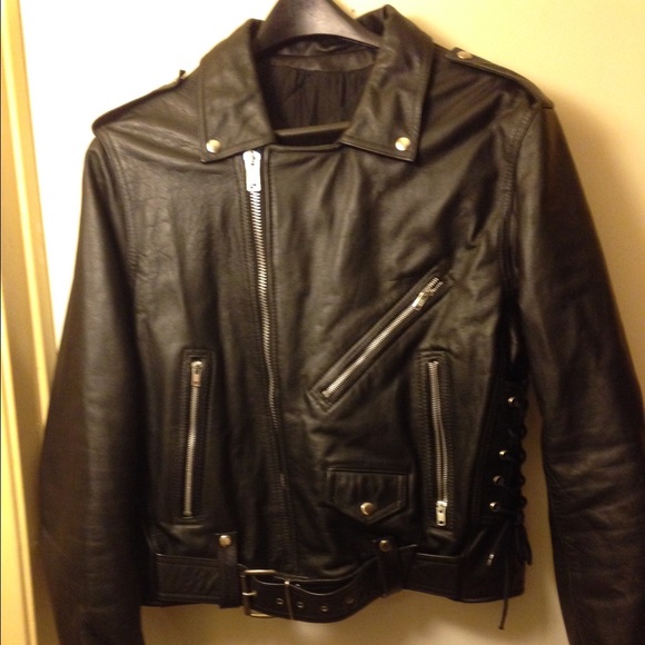 VINTAGE LEATHER MOTO JACKET w/ NYC LIBERTY RIVETS - Picture 2 of 4