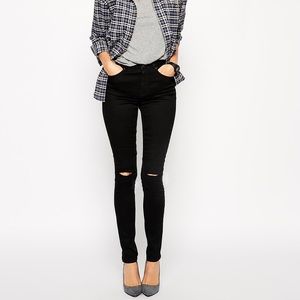 ASOS Ridley skinny jeans clean black ripped knees