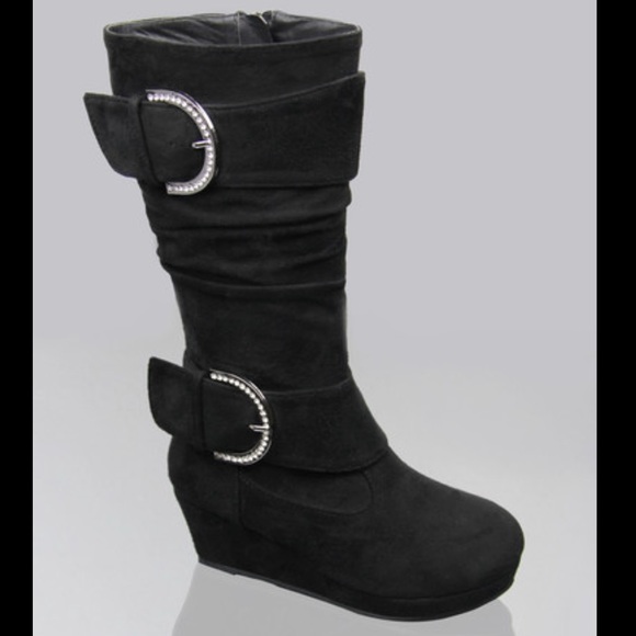 Kids rhinestone buckle zipper wedge boots - Picture 1 of 3