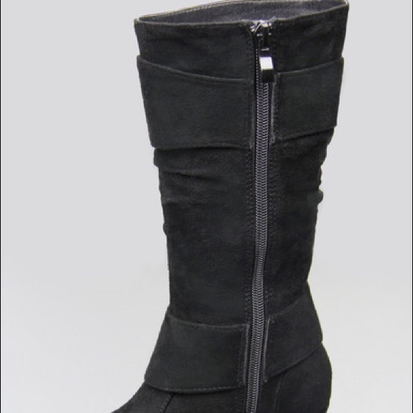 Kids rhinestone buckle zipper wedge boots - Picture 2 of 3