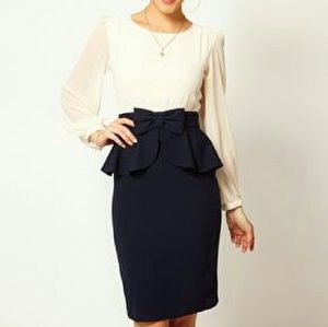 Navy and cream peplum dress
