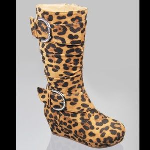 Toddler buckle rhinestone zipper wedge boots