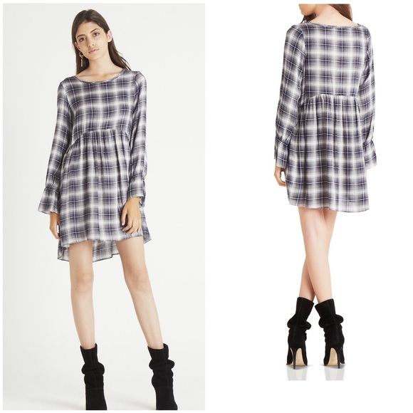 Ruffle-Sleeve Plaid Babydoll Dress - Picture 3 of 4
