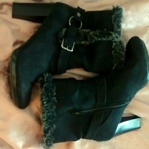 Fur Trimmed Faux Leather Boots - Animal Safe