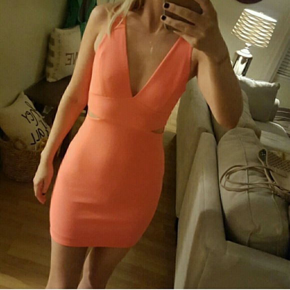 NWOT Neon Pink/Orange cut out dress