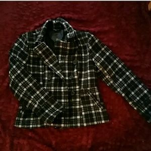 Plaid, black and white peacoat