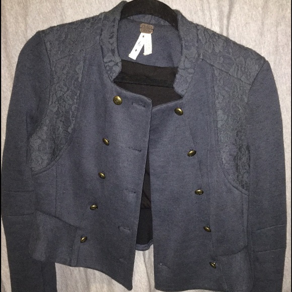 Military style jacket with lace accent