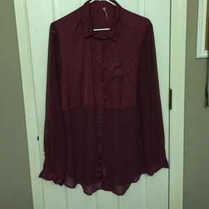 Free people maroon split back button up